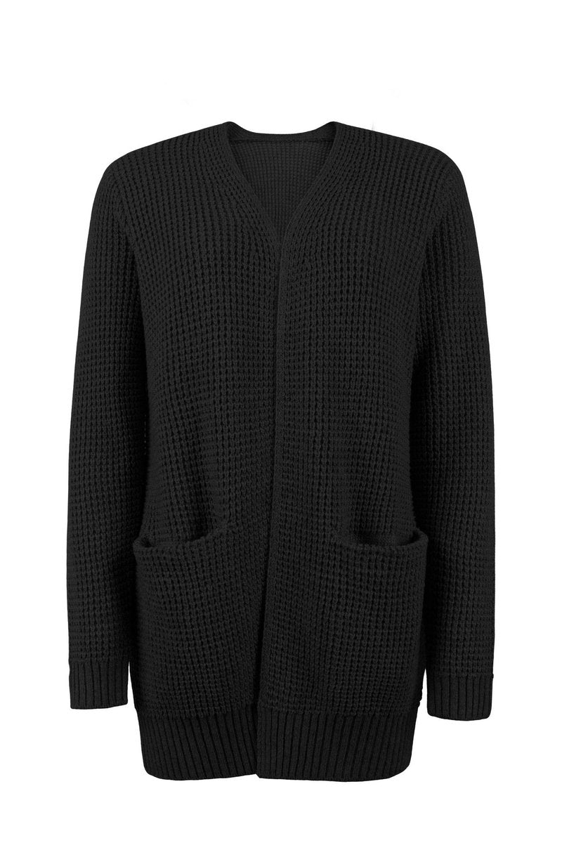 Women's Open-Front Long Knit Cardigan Sweater Pockets