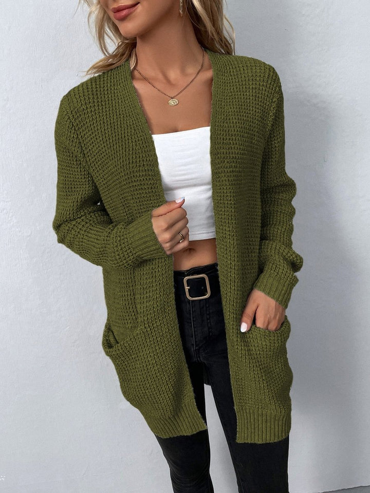 Women's Open-Front Long Knit Cardigan Sweater Pockets