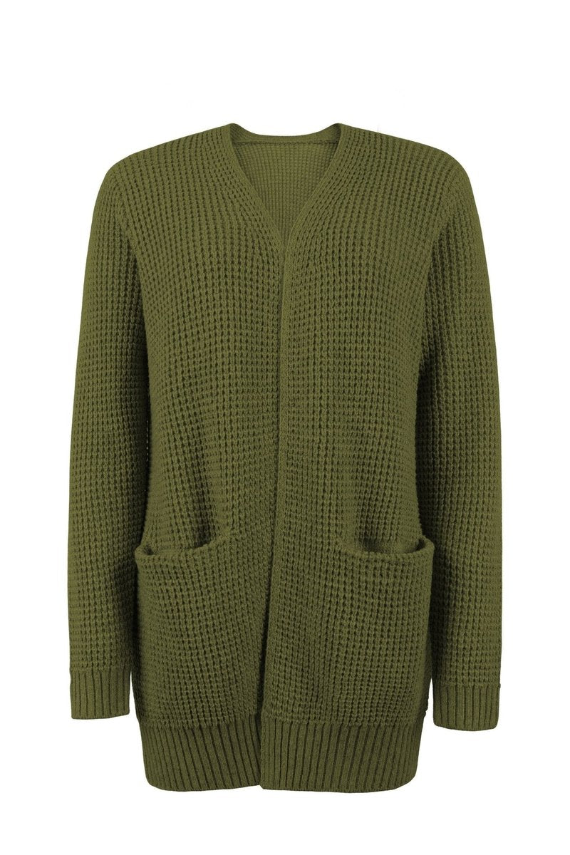 Women's Open-Front Long Knit Cardigan Sweater Pockets