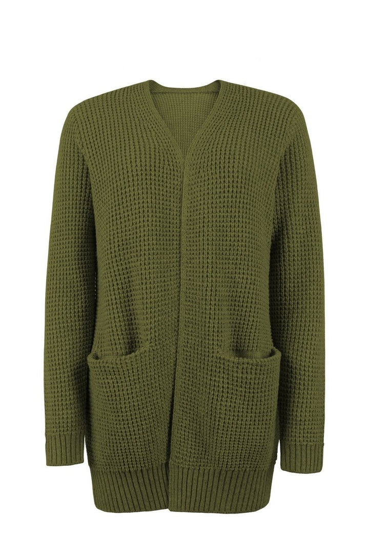 Women's Open-Front Long Knit Cardigan Sweater Pockets