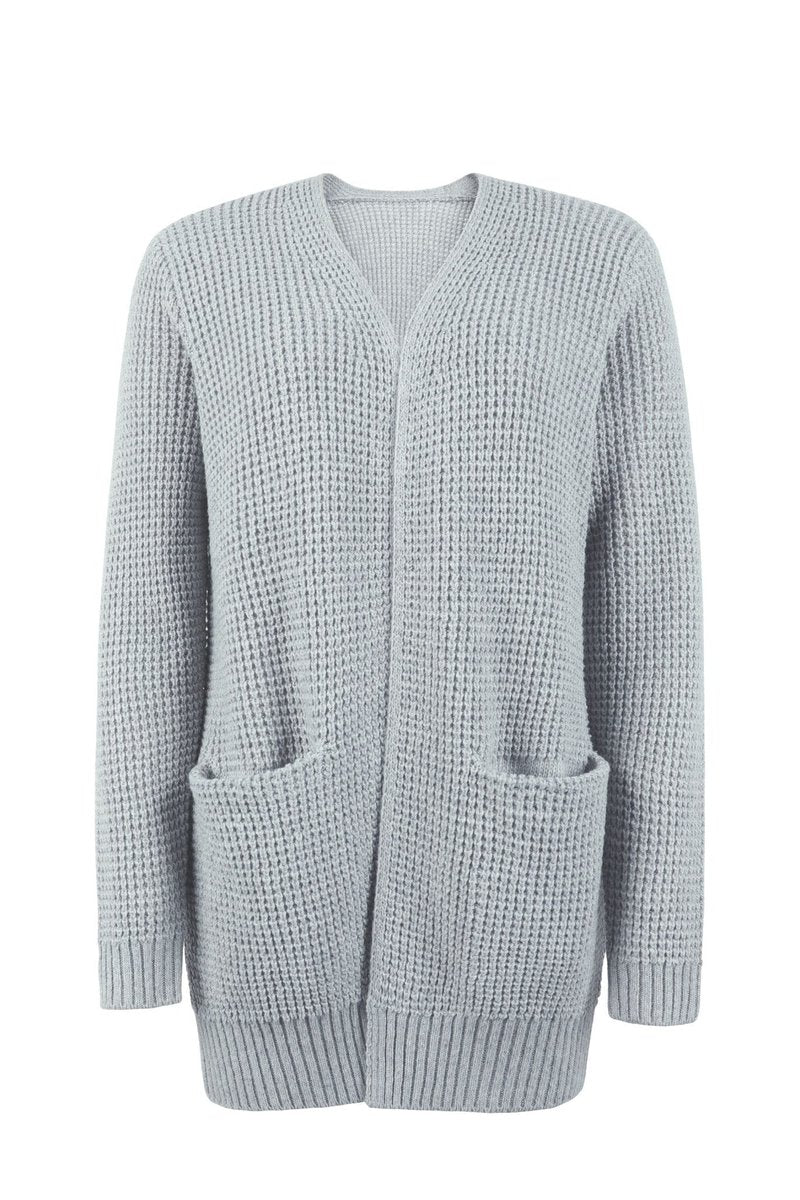 Women's Open-Front Long Knit Cardigan Sweater Pockets
