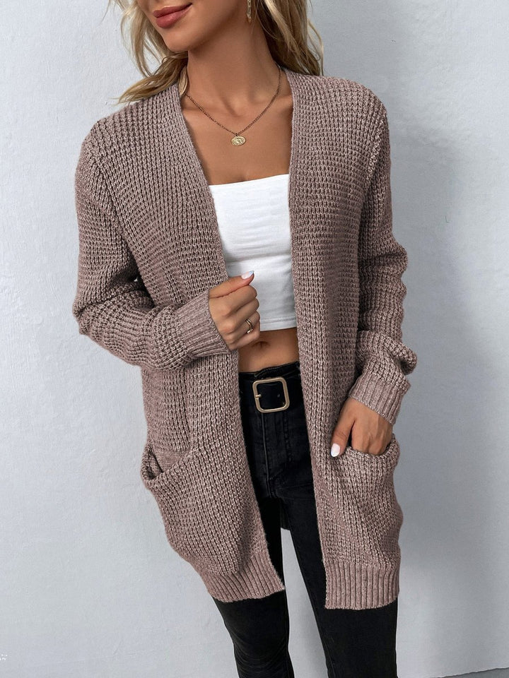 Women's Open-Front Long Knit Cardigan Sweater Pockets