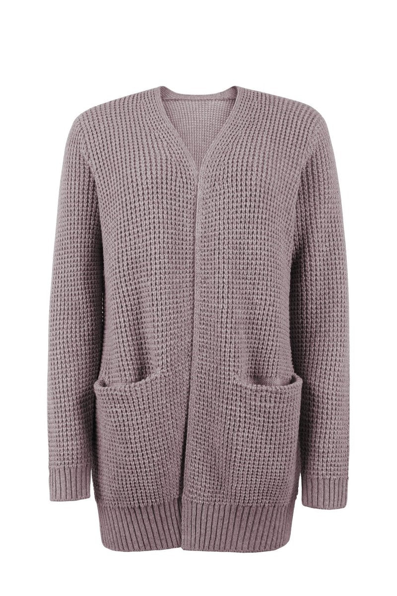 Women's Open-Front Long Knit Cardigan Sweater Pockets