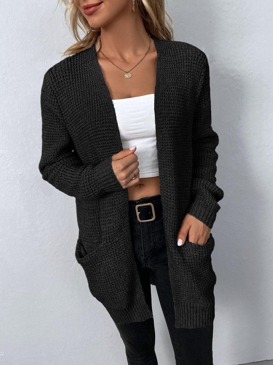 Women's Open-Front Long Knit Cardigan Sweater Pockets