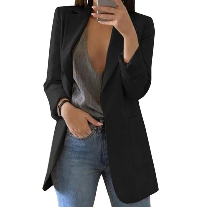 Women's Open-Front Long-Sleeve Longline Blazer Large Pockets