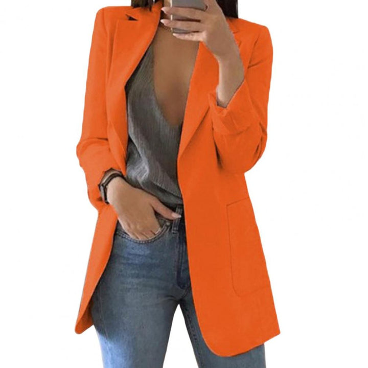 Women's Open-Front Long-Sleeve Longline Blazer Large Pockets