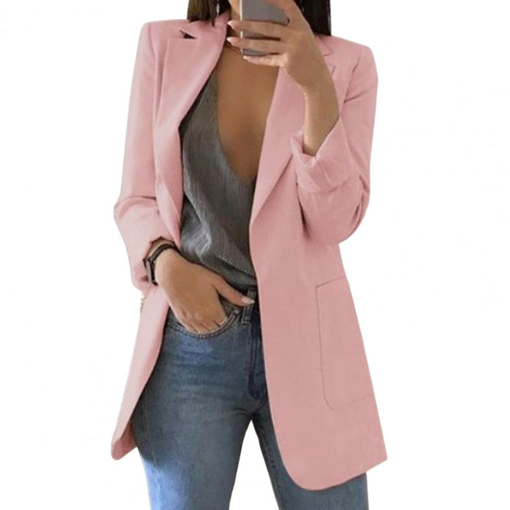 Women's Open-Front Long-Sleeve Longline Blazer Large Pockets