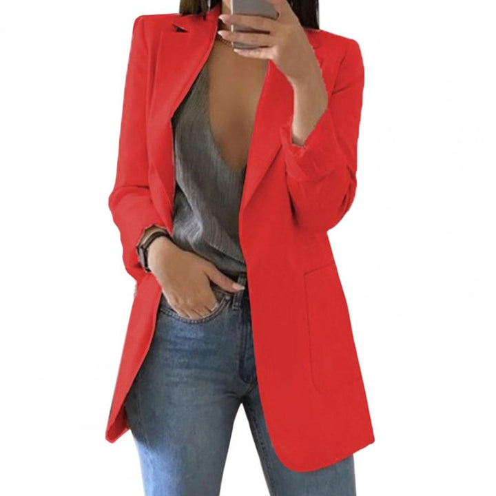 Women's Open-Front Long-Sleeve Longline Blazer Large Pockets