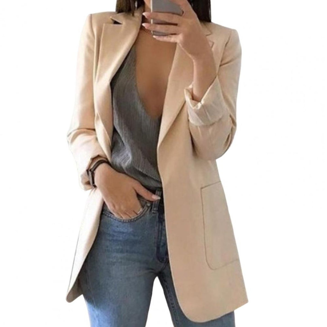 Women's Open-Front Long-Sleeve Longline Blazer Large Pockets