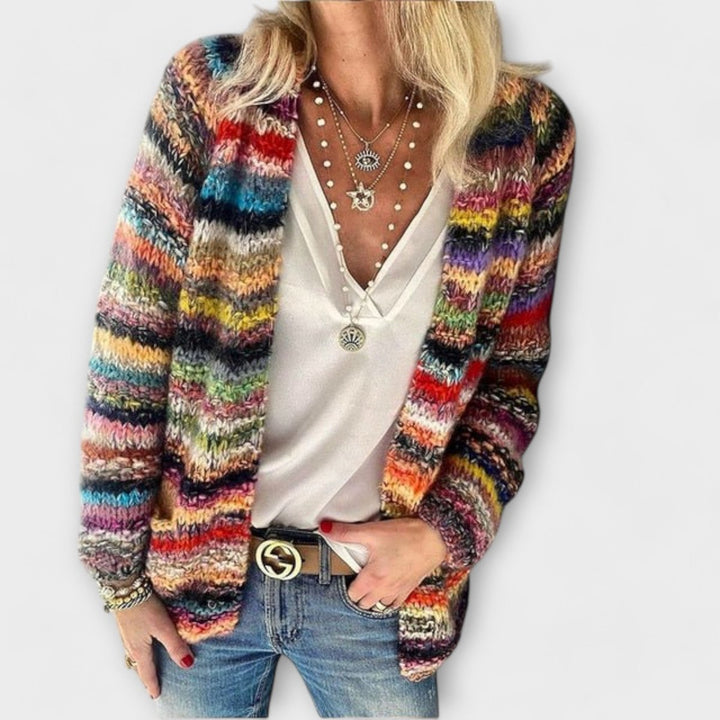 Women's Open-Front Multicolor Striped Knit Cardigan
