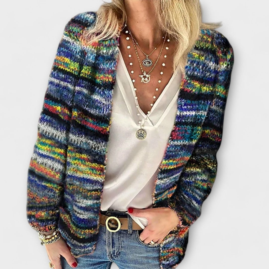 Women's Open-Front Multicolor Striped Knit Cardigan