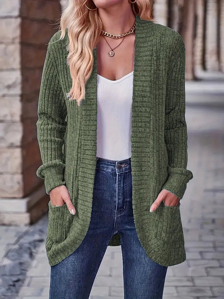 Women's Open-Front Ribbed Knit Long Sleeve Cardigan Sweater