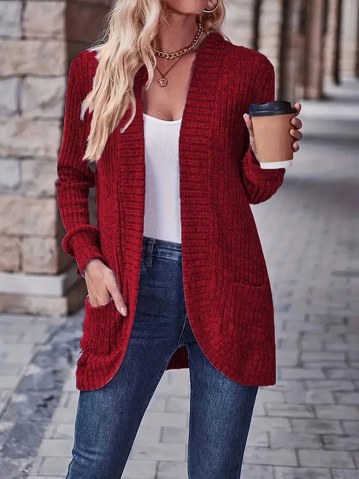 Women's Open-Front Ribbed Knit Long Sleeve Cardigan Sweater