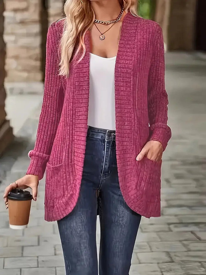 Women's Open-Front Ribbed Knit Long Sleeve Cardigan Sweater