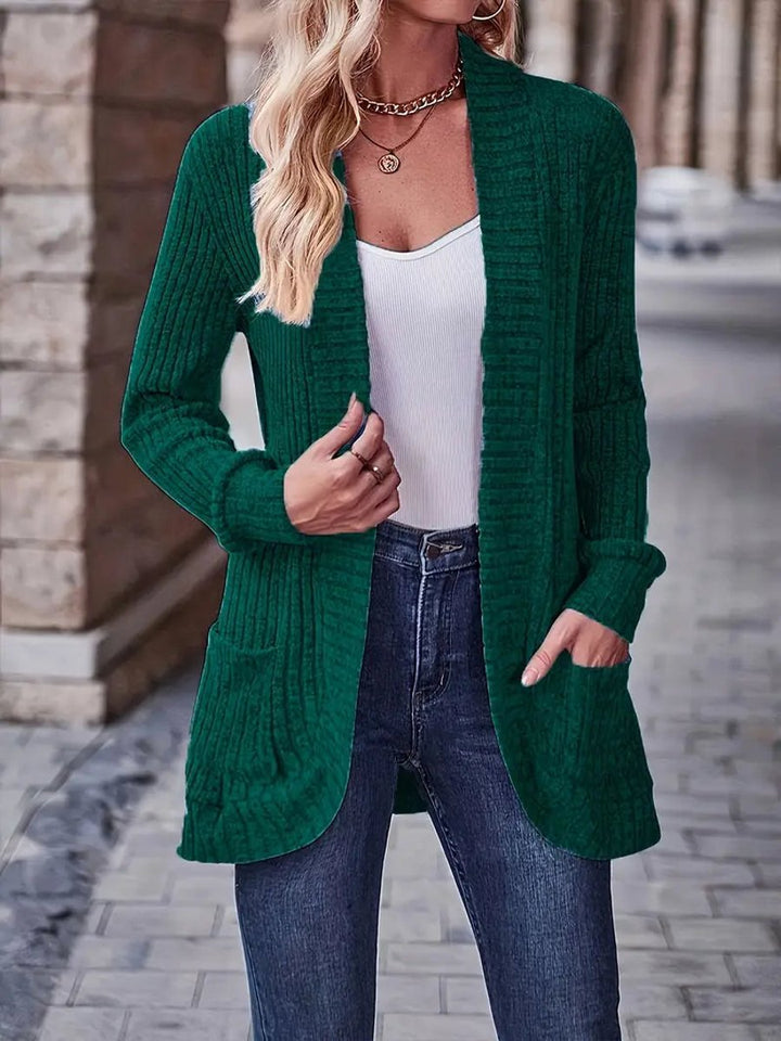 Women's Open-Front Ribbed Knit Long Sleeve Cardigan Sweater