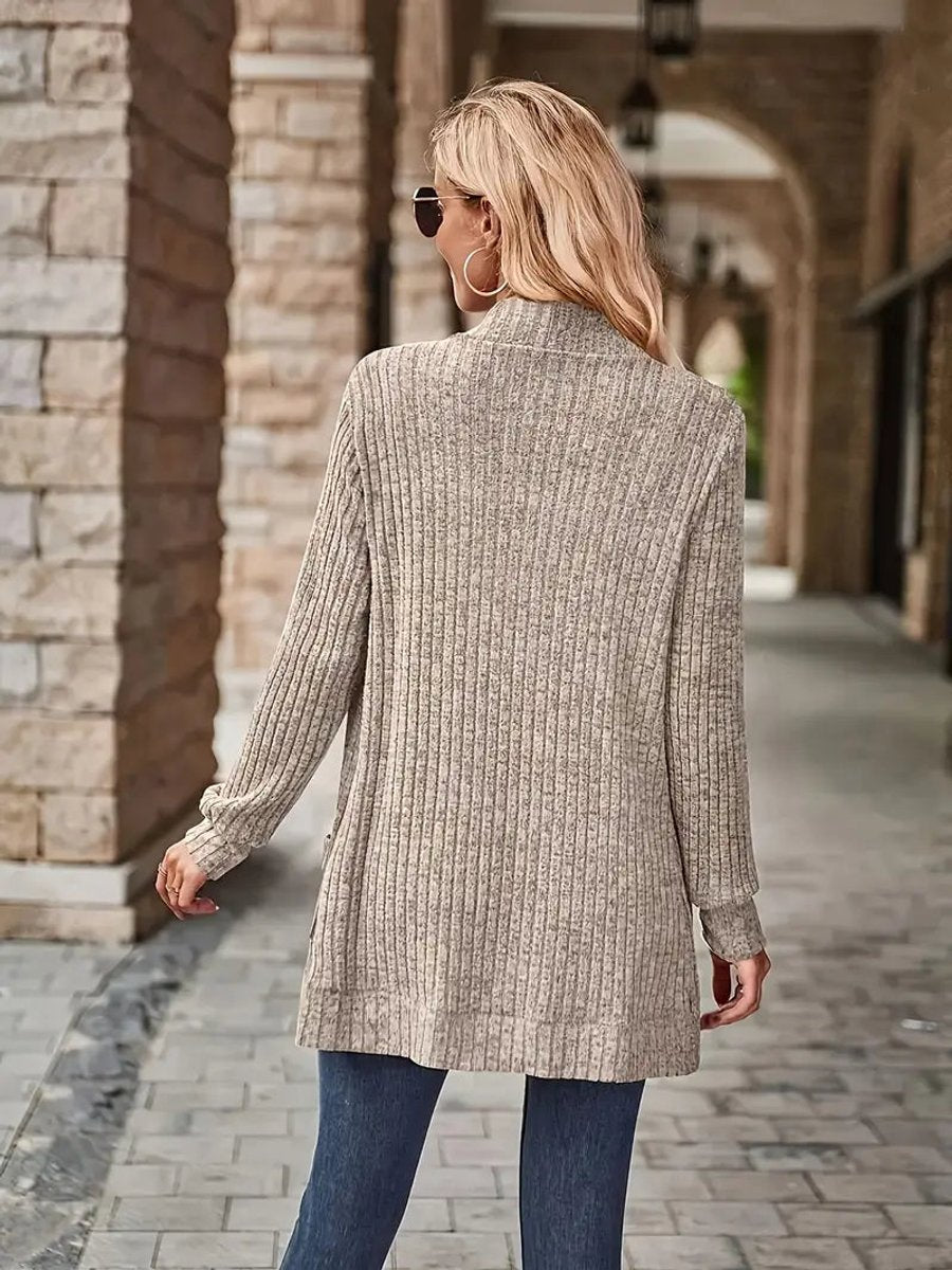 Women's Open-Front Ribbed Knit Long Sleeve Cardigan Sweater
