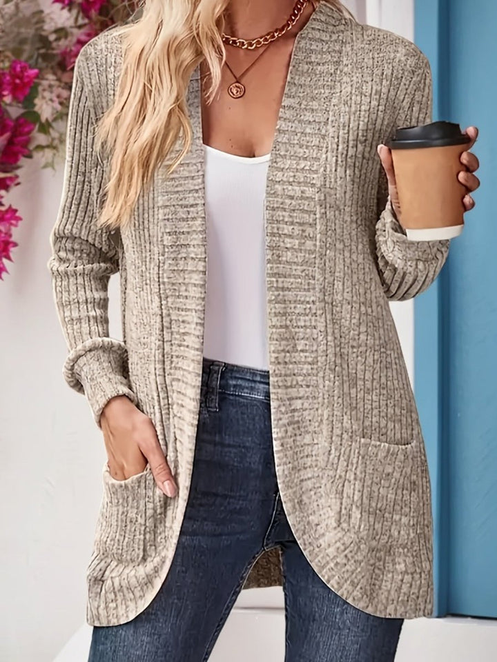 Women's Open-Front Ribbed Knit Long Sleeve Cardigan Sweater