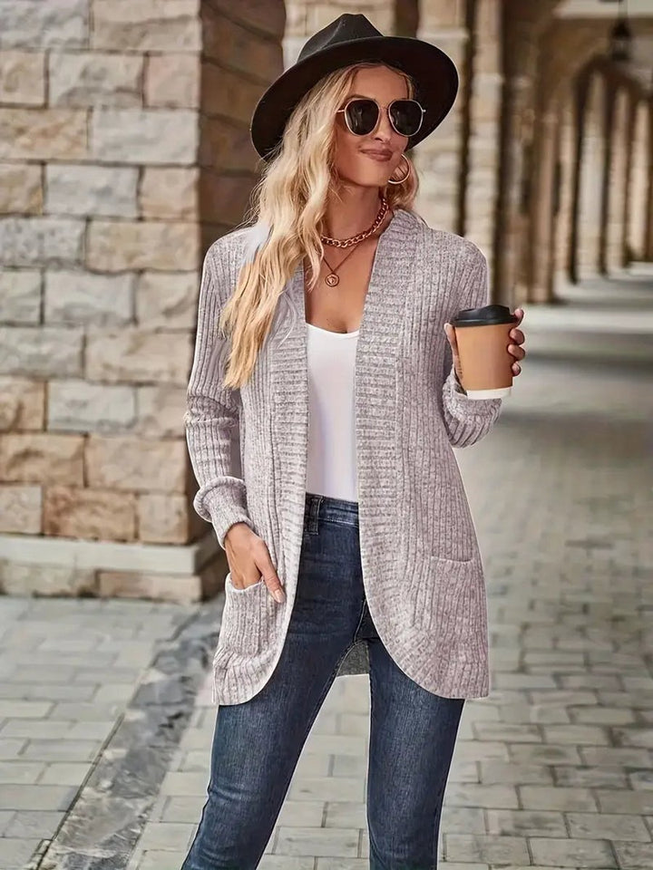 Women's Open-Front Ribbed Knit Long Sleeve Cardigan Sweater