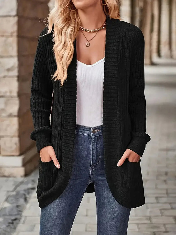 Women's Open-Front Ribbed Knit Long Sleeve Cardigan Sweater
