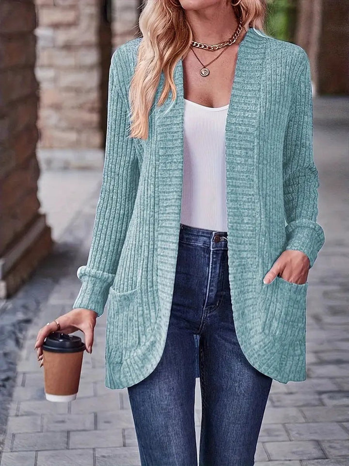Women's Open-Front Ribbed Knit Long Sleeve Cardigan Sweater