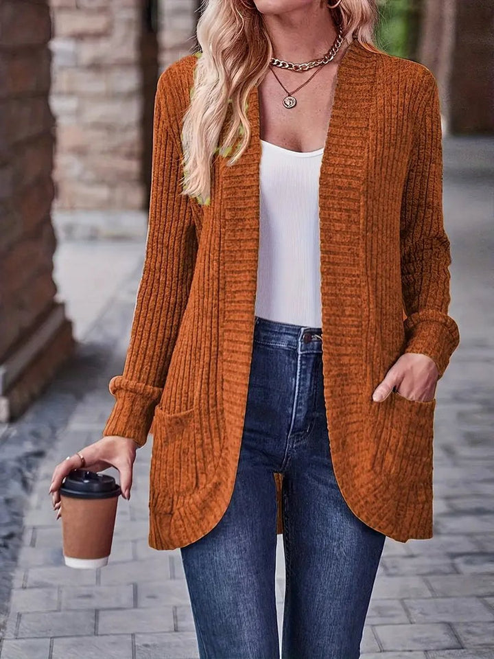 Women's Open-Front Ribbed Knit Long Sleeve Cardigan Sweater