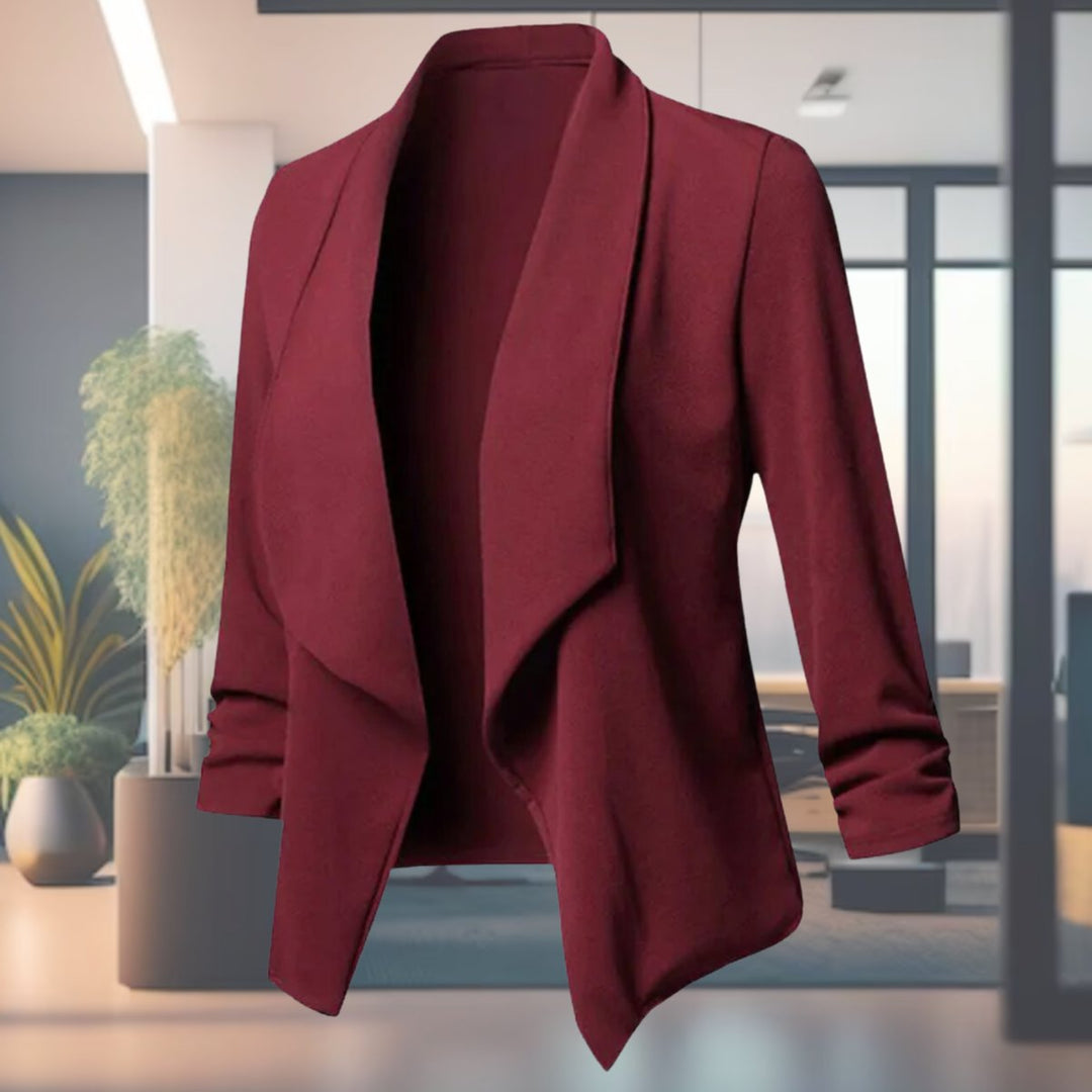 Women's Open-Front Ruched-Sleeve Slim-Fit Blazer