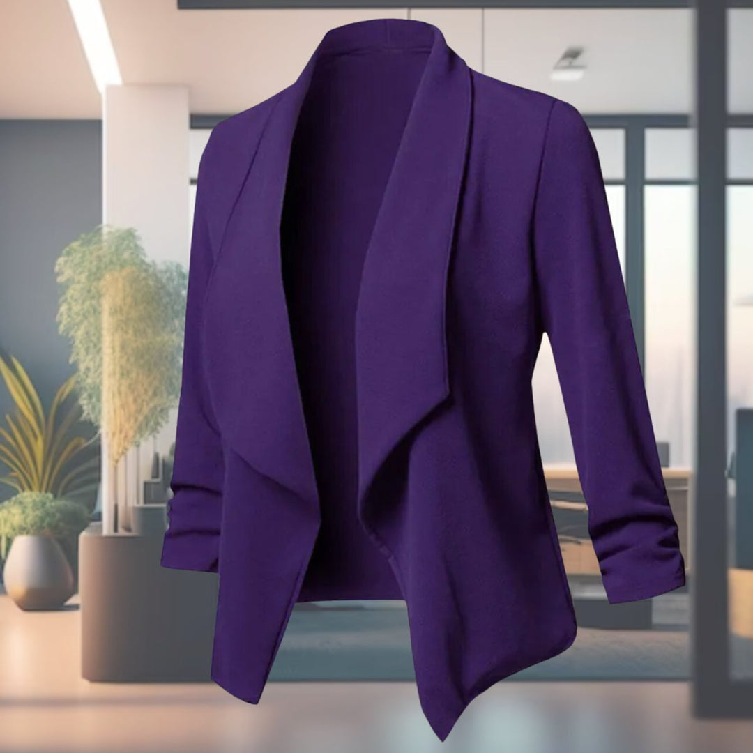 Women's Open-Front Ruched-Sleeve Slim-Fit Blazer