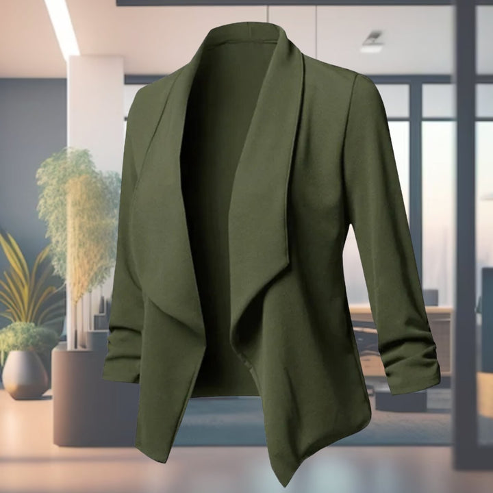 Women's Open-Front Ruched-Sleeve Slim-Fit Blazer
