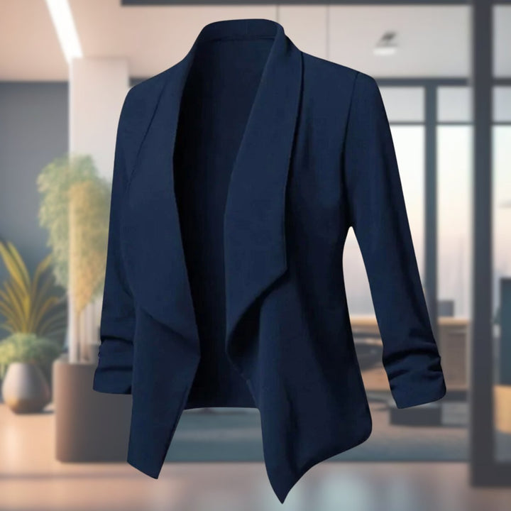 Women's Open-Front Ruched-Sleeve Slim-Fit Blazer