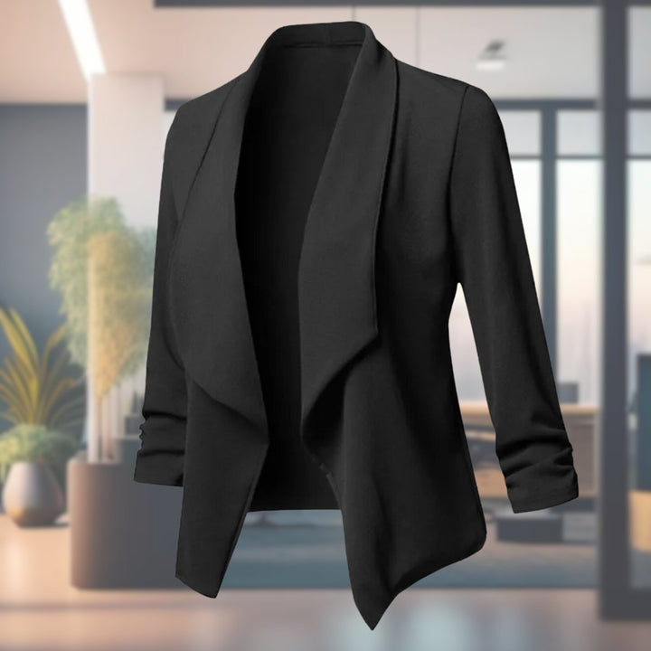 Women's Open-Front Ruched-Sleeve Slim-Fit Blazer