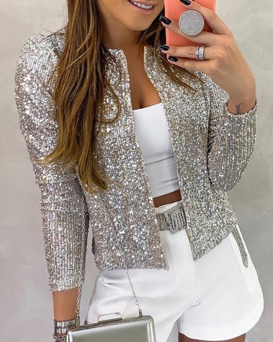 Women's Open-Front Sequin Blazer Jacket