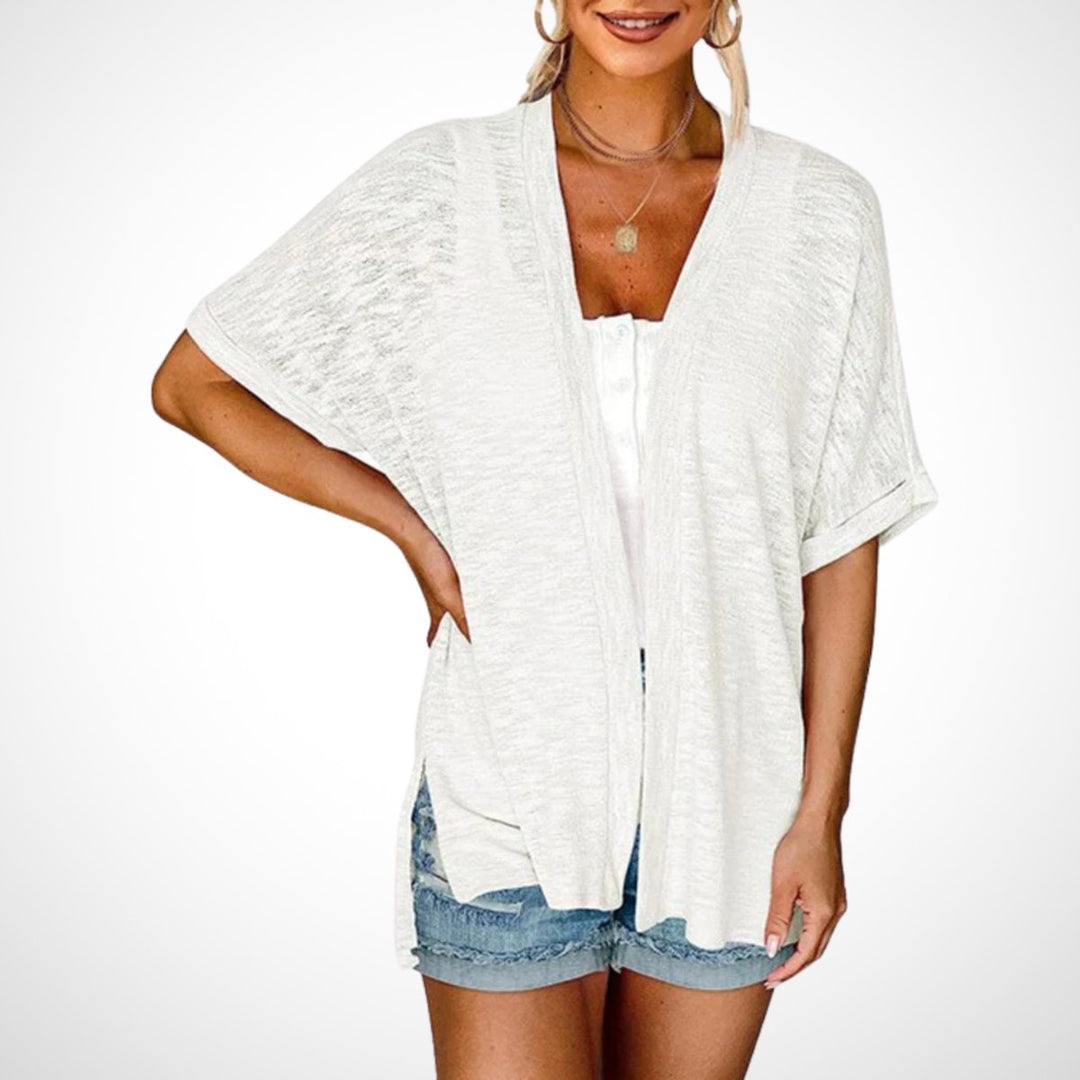 Women's Open-Front Short-Sleeve Lightweight Knit Cardigan