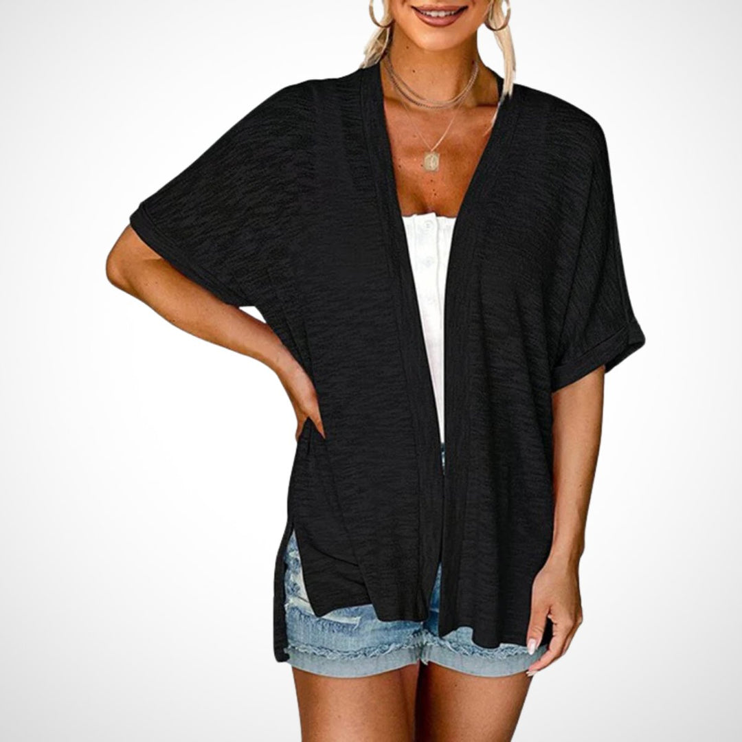 Women's Open-Front Short-Sleeve Lightweight Knit Cardigan