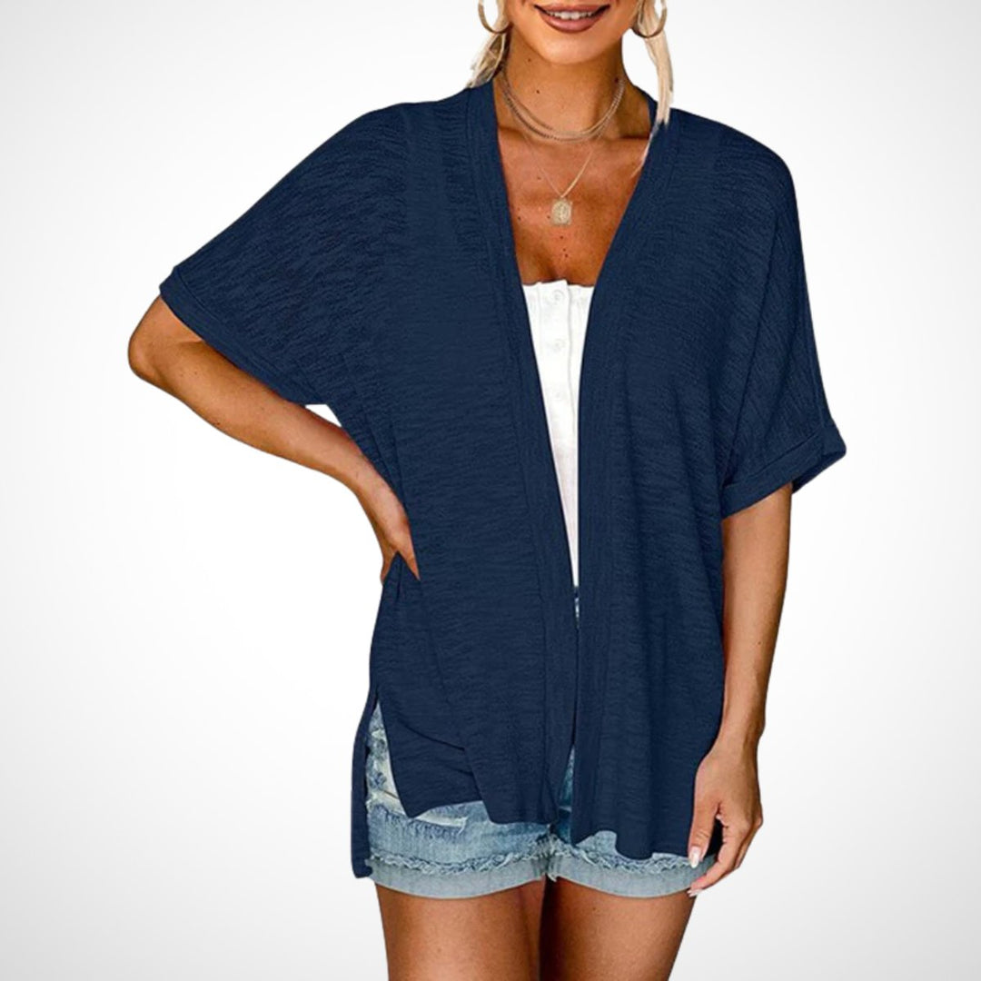 Women's Open-Front Short-Sleeve Lightweight Knit Cardigan