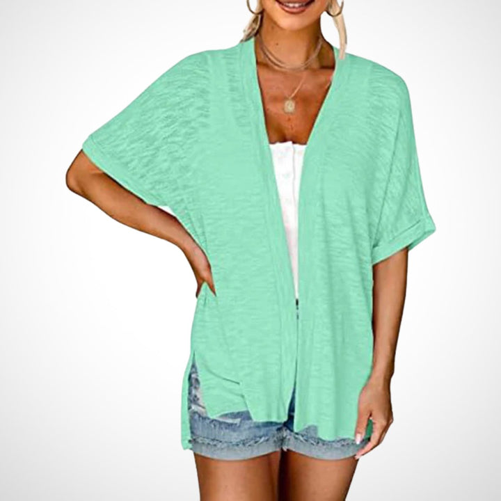 Women's Open-Front Short-Sleeve Lightweight Knit Cardigan