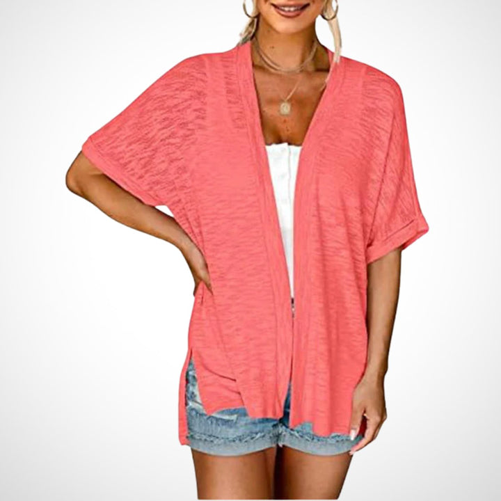 Women's Open-Front Short-Sleeve Lightweight Knit Cardigan