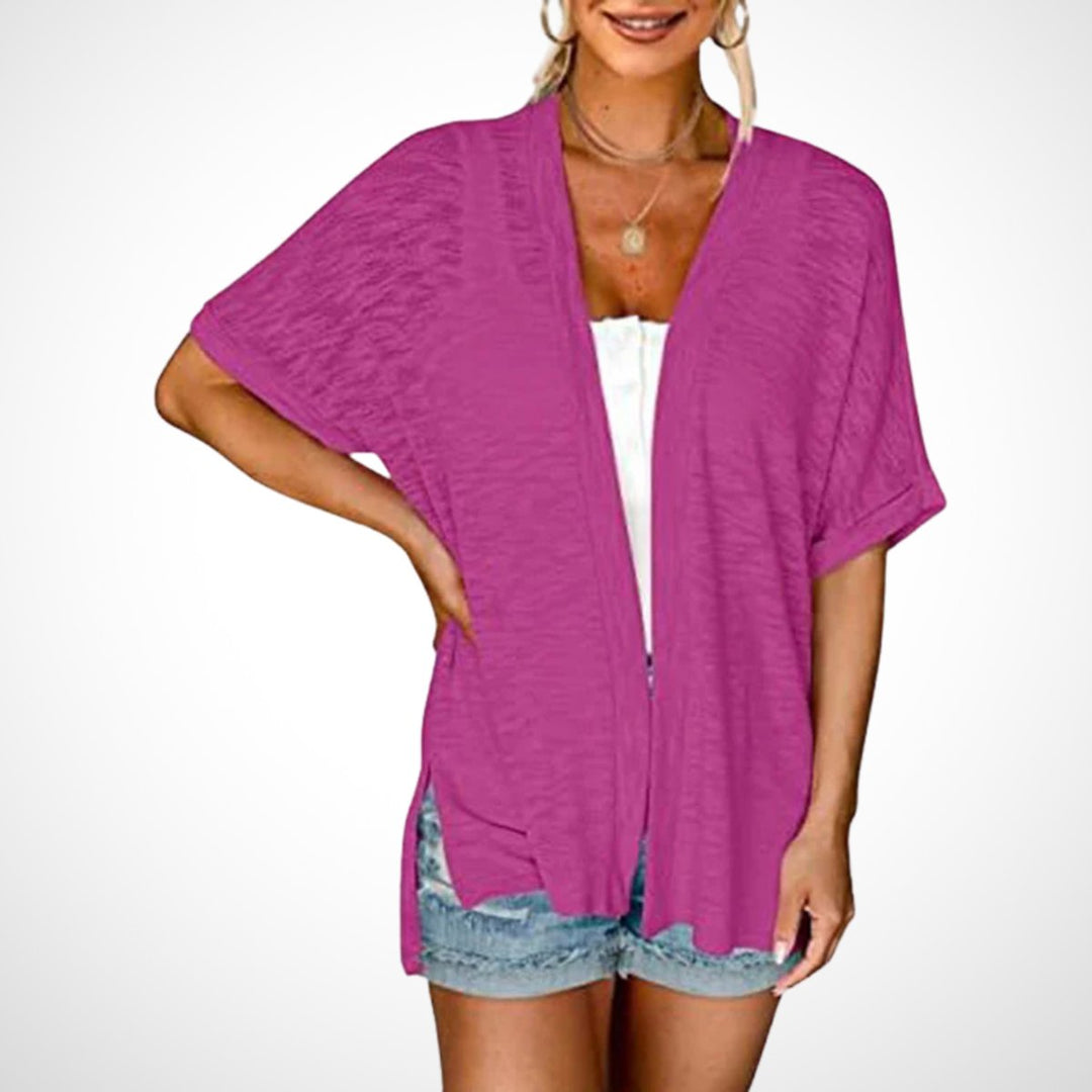 Women's Open-Front Short-Sleeve Lightweight Knit Cardigan