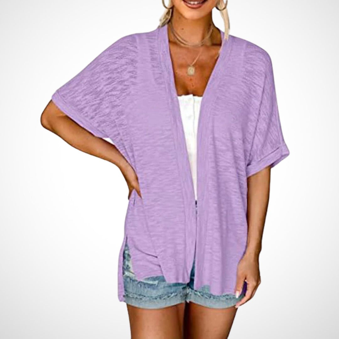 Women's Open-Front Short-Sleeve Lightweight Knit Cardigan