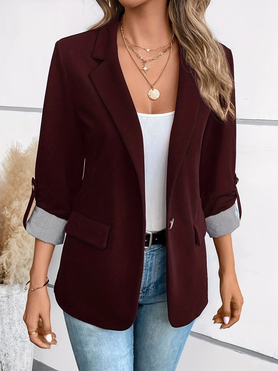 Women's Open-Front Striped-Cuff Rolled-Sleeve Blazer
