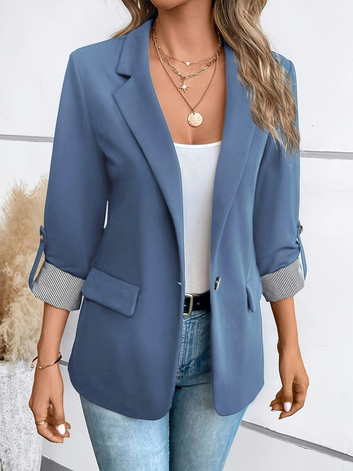 Women's Open-Front Striped-Cuff Rolled-Sleeve Blazer