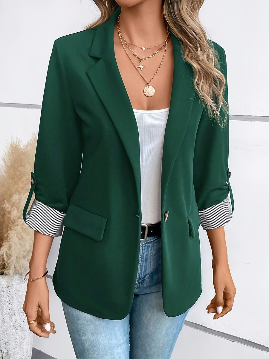 Women's Open-Front Striped-Cuff Rolled-Sleeve Blazer