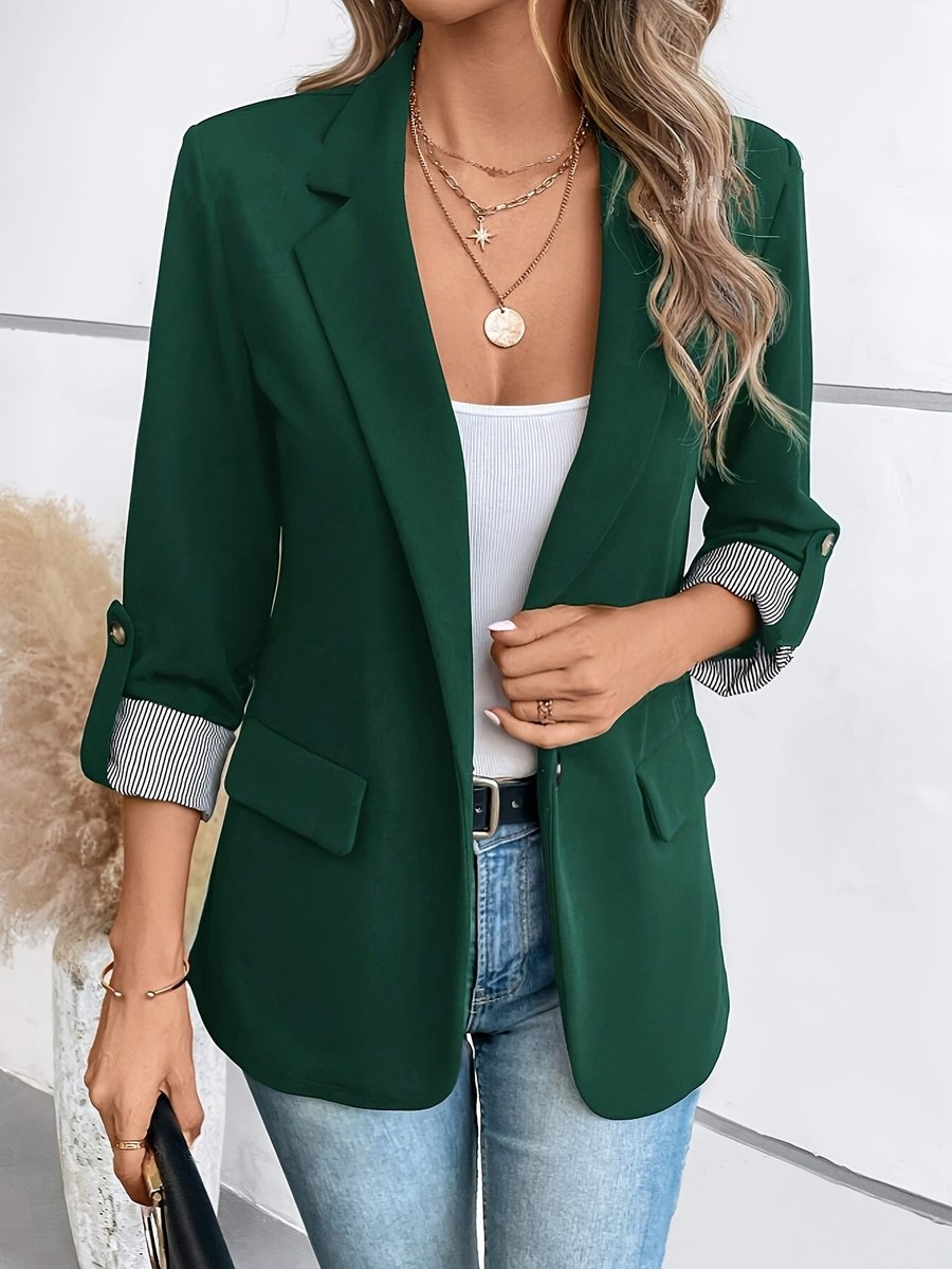 Women's Open-Front Striped-Cuff Rolled-Sleeve Blazer
