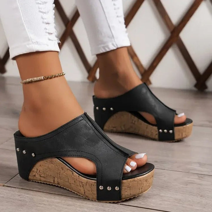 Women's Open-Toe Cork Wedge Platform Slip-On Sandals