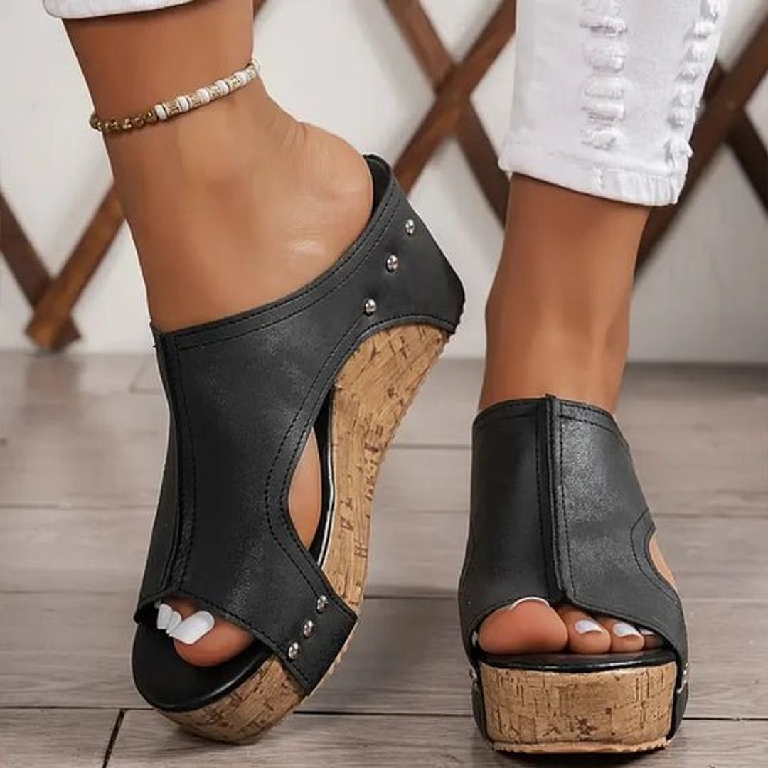 Women's Open-Toe Cork Wedge Platform Slip-On Sandals