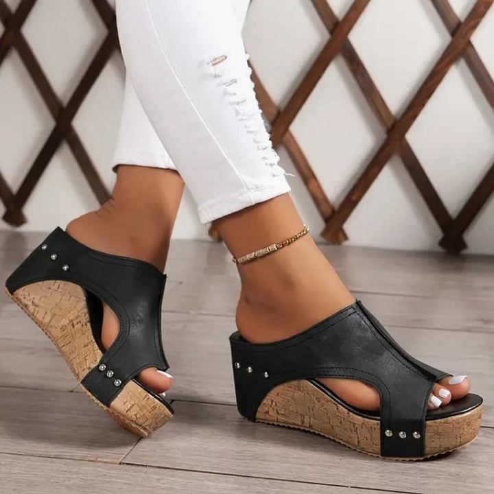 Women's Open-Toe Cork Wedge Platform Slip-On Sandals