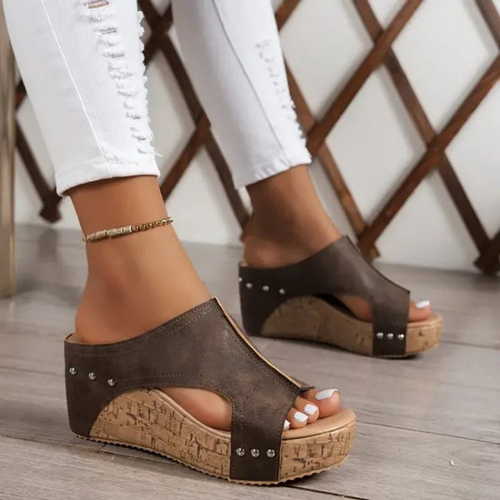 Women's Open-Toe Cork Wedge Platform Slip-On Sandals