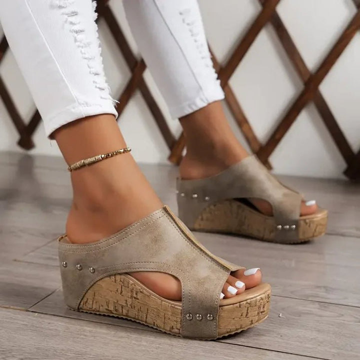 Women's Open-Toe Cork Wedge Platform Slip-On Sandals