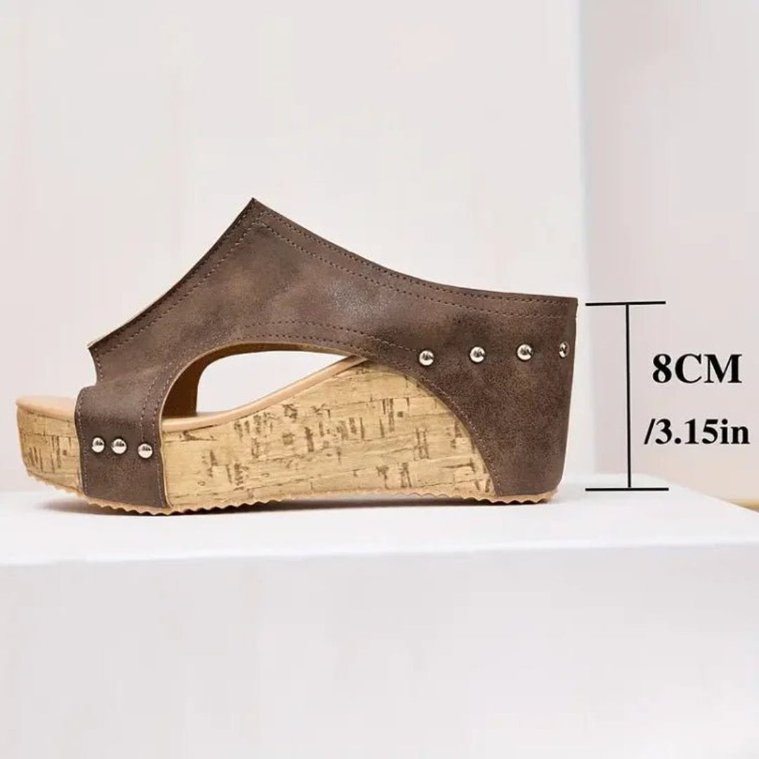 Women's Open-Toe Cork Wedge Platform Slip-On Sandals