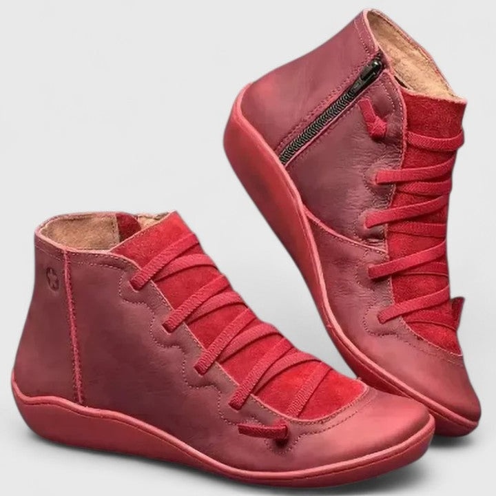 Women's Orthopedic Arch-Support Lace-Up Ankle Boots - Red