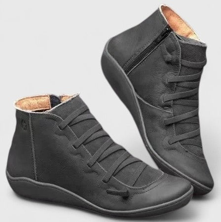 Women's Orthopedic Arch-Support Lace-Up Ankle Boots - Black